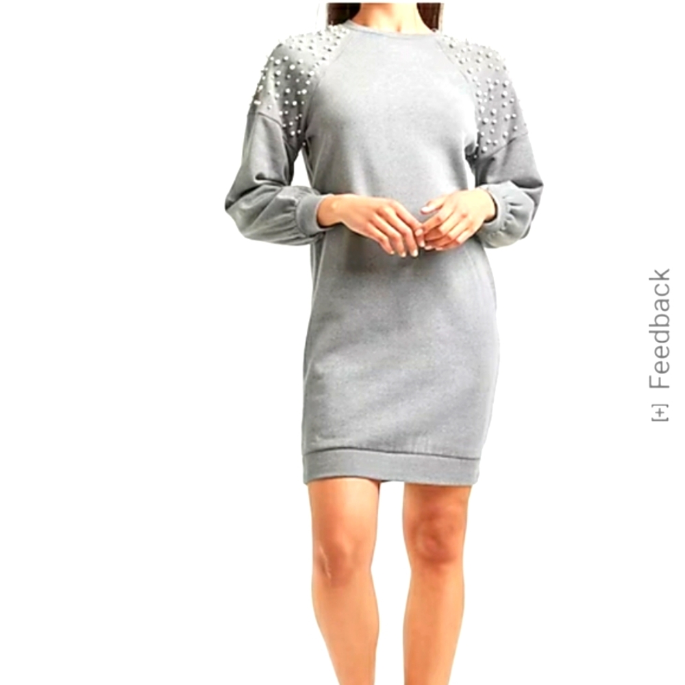 Express Pearl Embellished Sweatshirt Dress